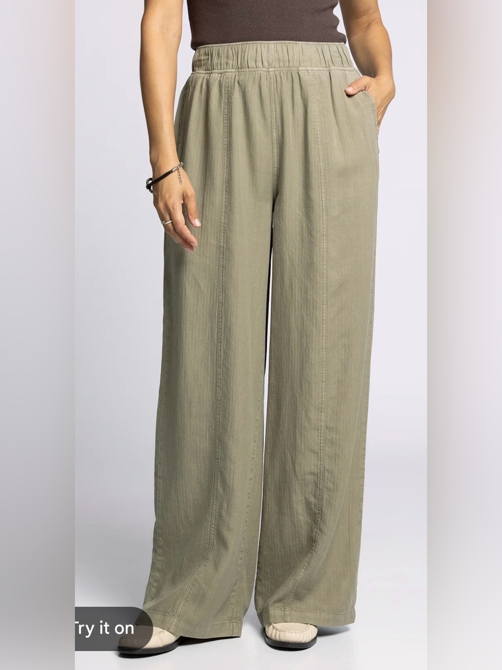 Thread & Supply Tan Green Wide-Leg Pull-On Pants